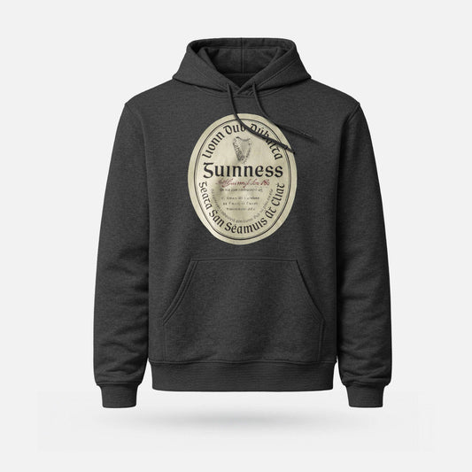 Guinness - Midweight Adults' Hoodie - Spailpín - Black Melange / XS