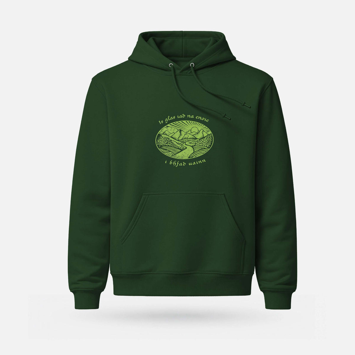 Is Glas Iad na Cnoic - Midweight Adults' Hoodie - Spailpín - S / Bottle Green