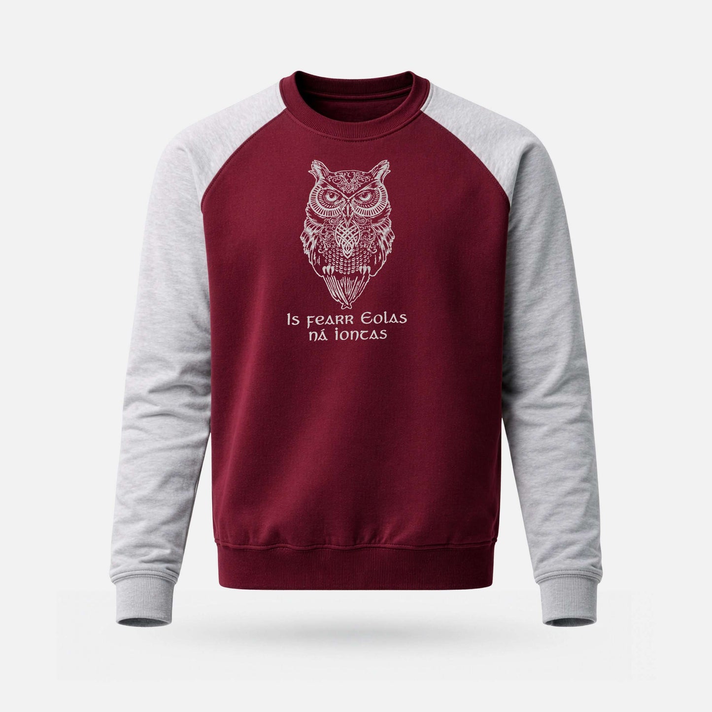 Is Fearr Eolas na Iontas - Adults' Sweatshirt - Spailpín - XS / Grey/Burgundy