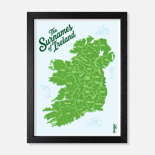 The Surnames of Ireland - Print - Spailpín - A4 Framed