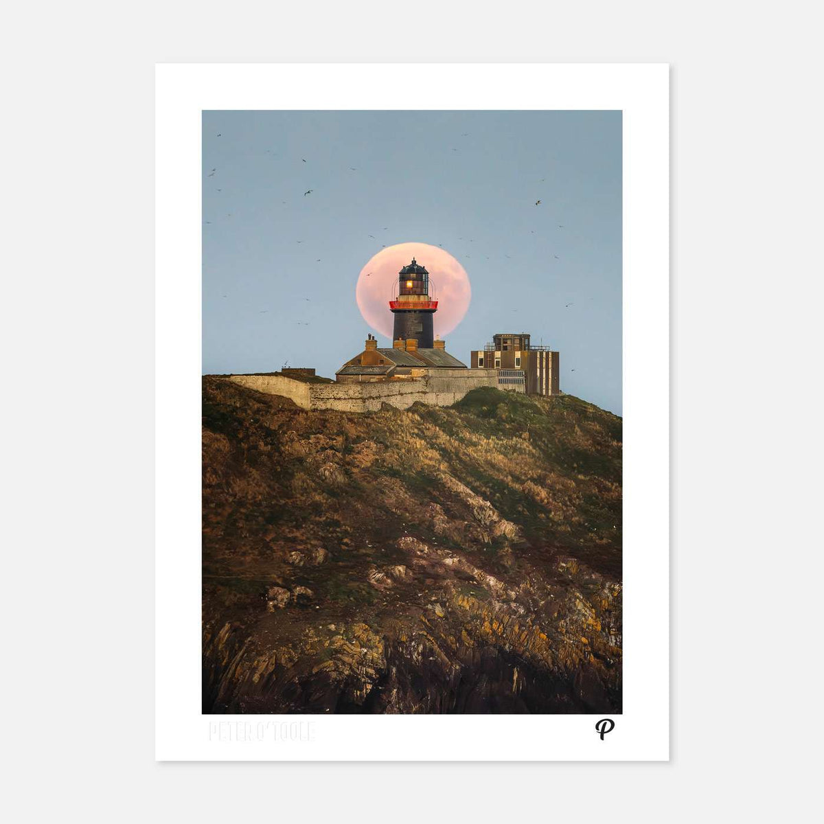 Harvest Supermoon Over Ballycotton Lighthouse Print - Spailpín - A4 Print