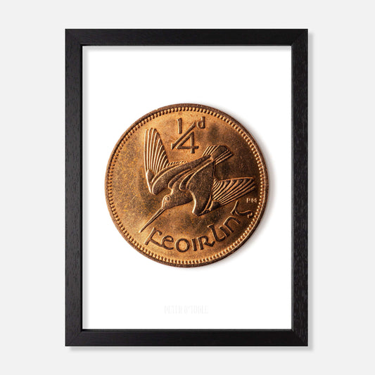 Irish Farthing Coin – Woodcock by Percy Metcalfe - Coin Print - Spailpín - A4 Framed