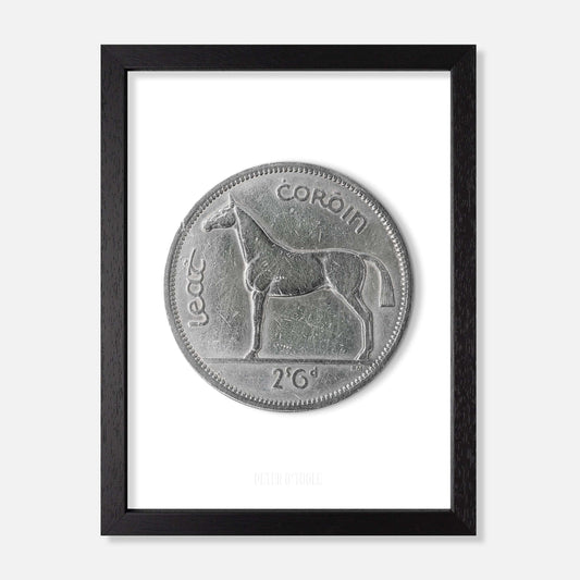 Irish Half Crown (Two Shillings and Sixpence) Coin – Horse by Percy Metcalfe - Coin Print - Spailpín - A4 Framed