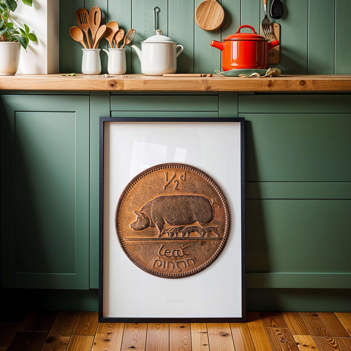 Irish Halfpenny Coin – Sow and Piglets by Percy Metcalfe - Coin Print - Spailpín