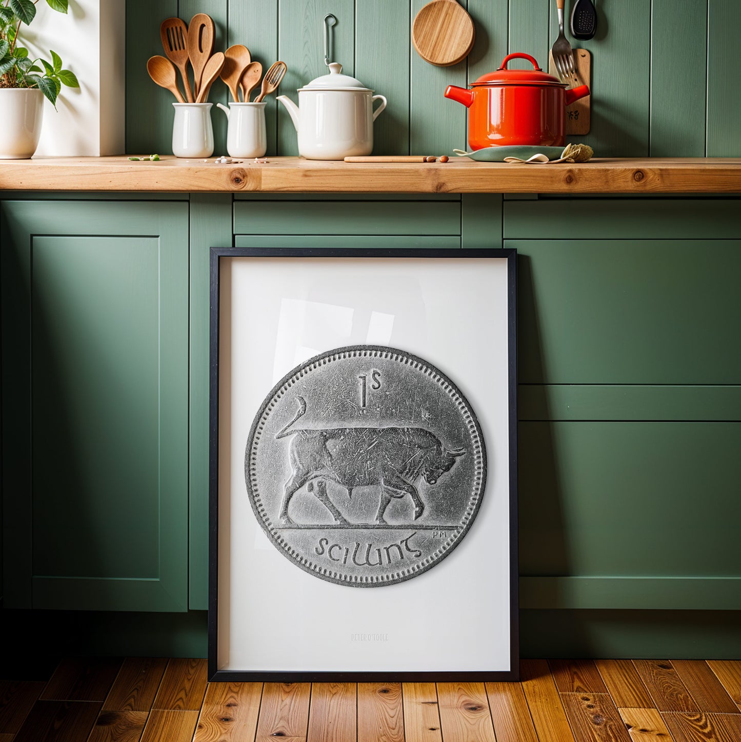 Irish One Shilling Coin – Bull by Percy Metcalfe - Coin Print