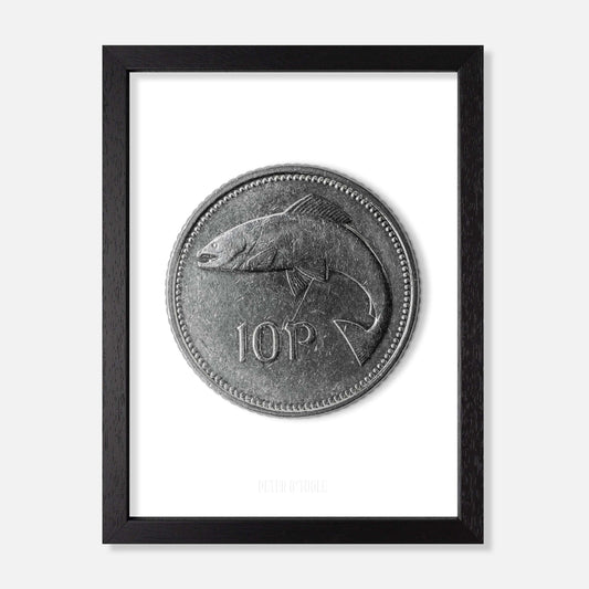 Irish Ten Pence (10p) Coin – Salmon by Percy Metcalfe - Coin Print - Spailpín - A4 Framed