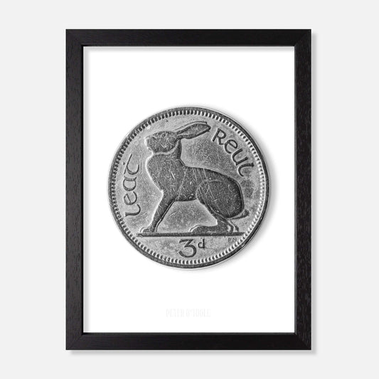 Irish Threepence (3d) Coin – Hare by Percy Metcalfe - Coin Print - Spailpín - A4 Framed