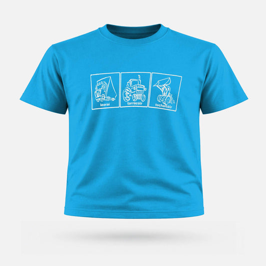 Leoraí, Tarracóir, Tochaltóir - Kids' T-Shirt - Spailpín - 1-2 Years / Aqua Blue