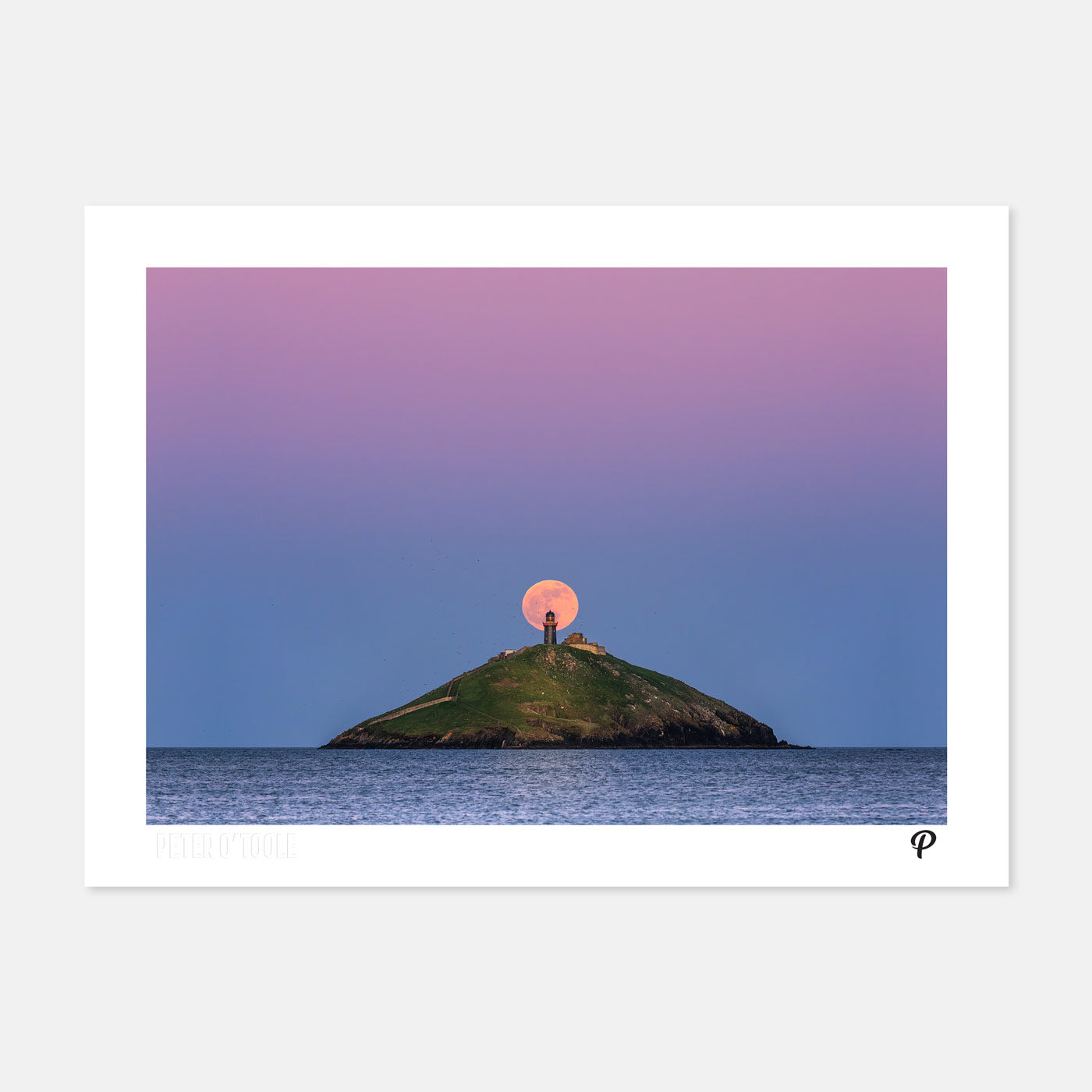 Pink Moon Over Ballycotton Lighthouse Print (Landscape) - Prionta