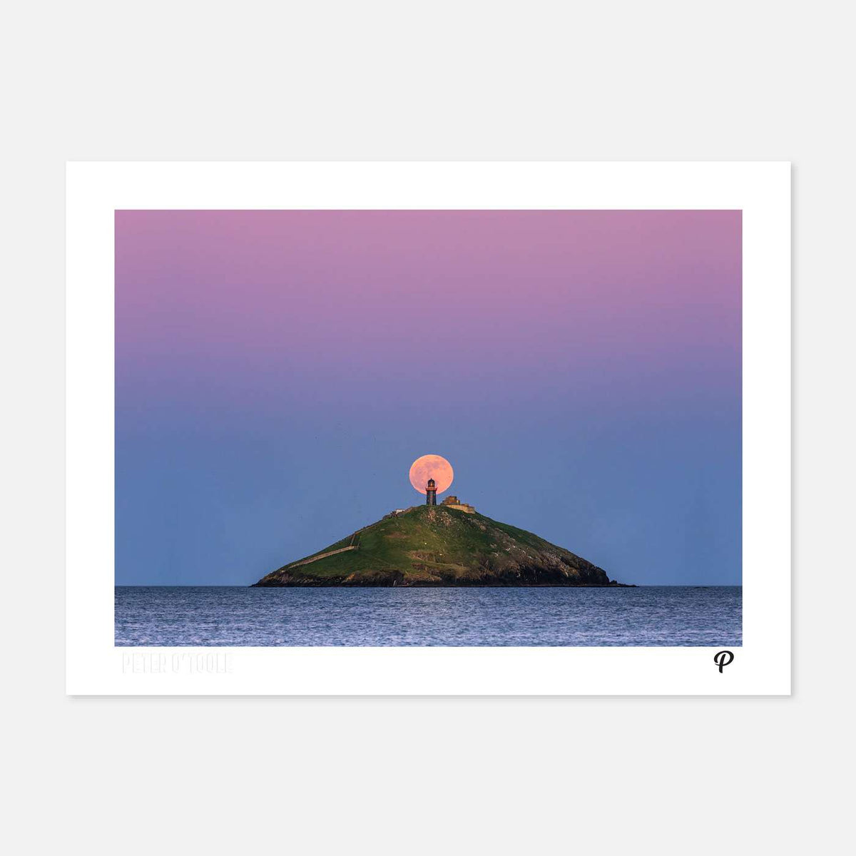 Pink Moon Over Ballycotton Lighthouse Print (Landscape) - Spailpín - A4 Print