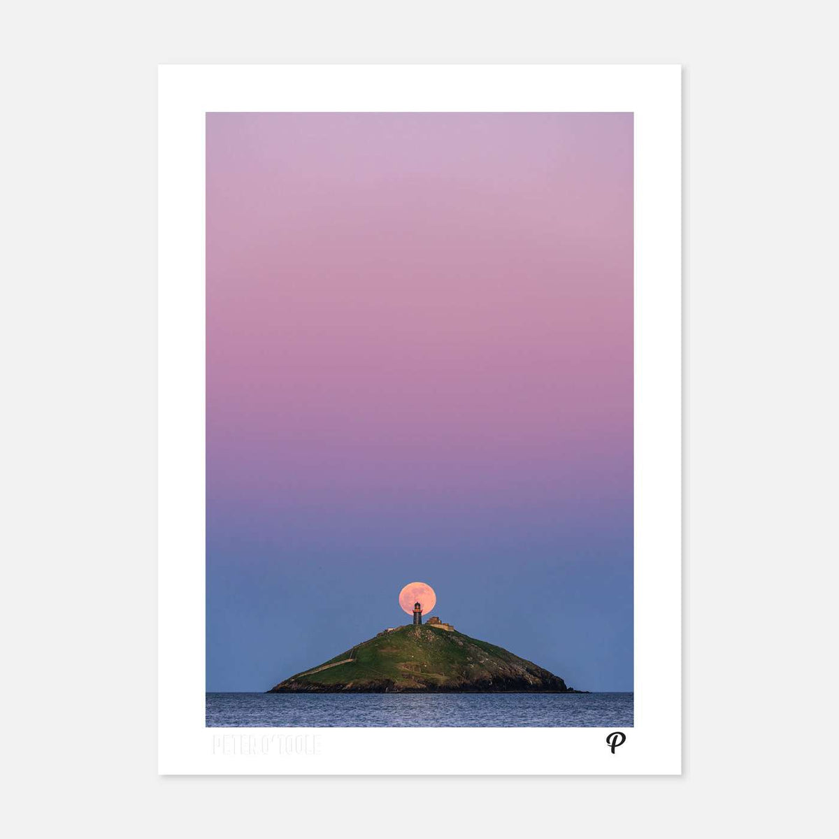 Pink Moon Over Ballycotton Lighthouse Print (Portrait) - Spailpín - A4 Print