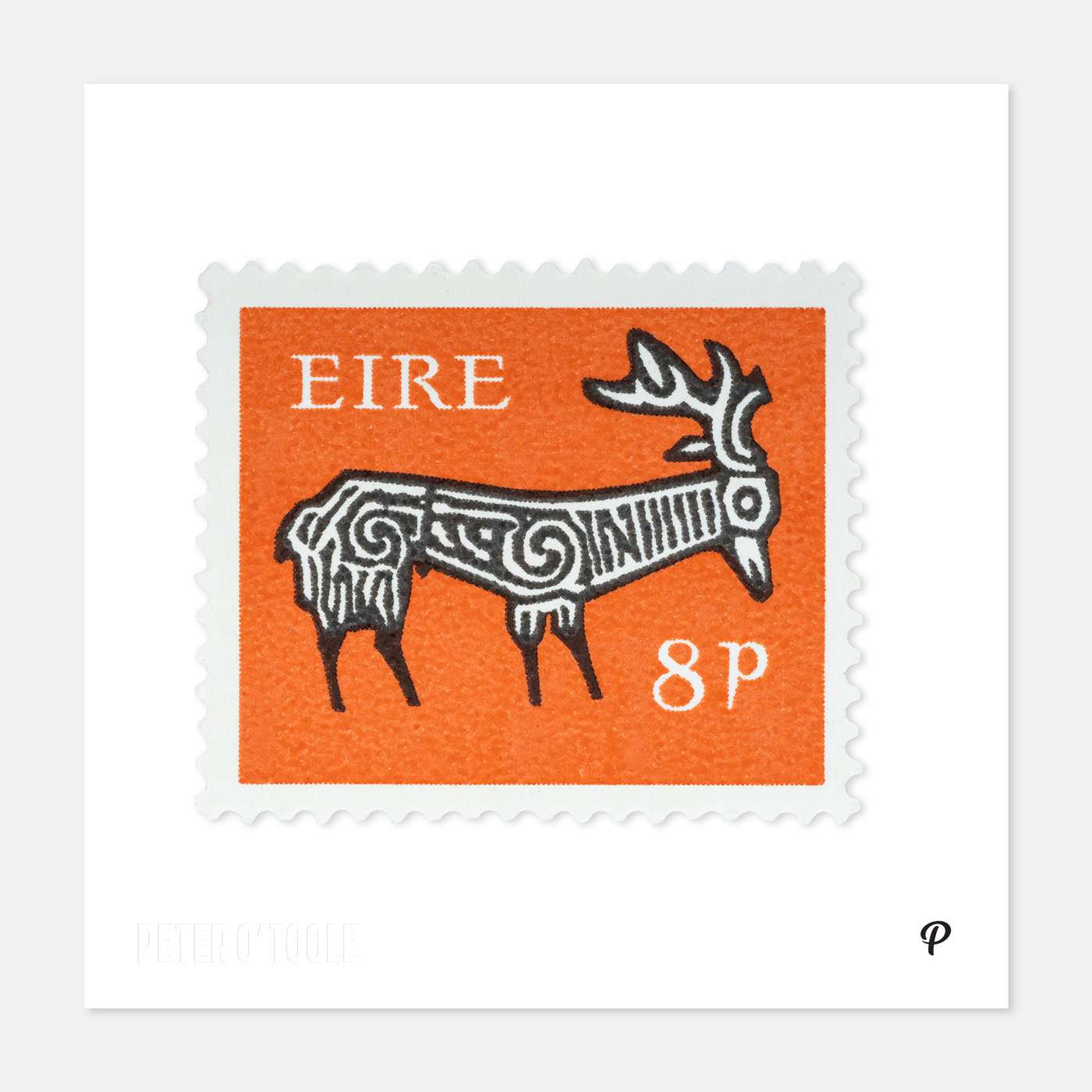 8p Éire Deer Definitive Stamp - Print - Spailpín - 200mm Print