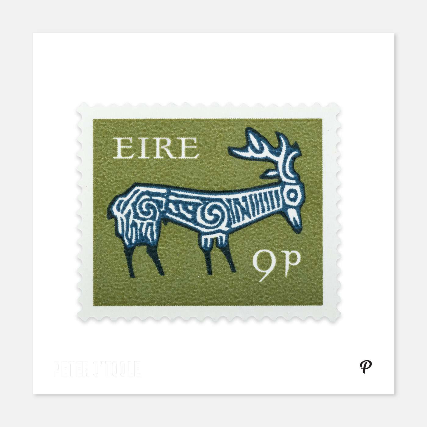 9p Éire Deer Definitive Stamp - Print - Spailpín - 200mm Print