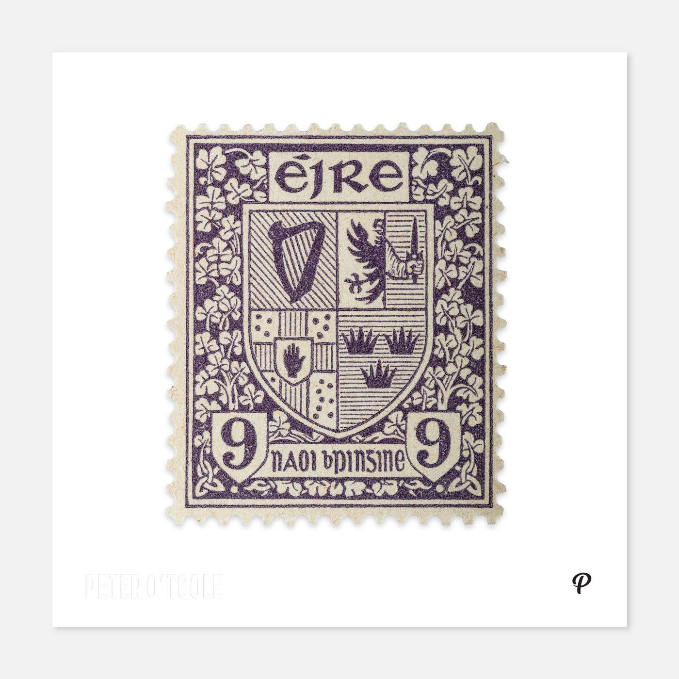 9d Éire Coat of Arms Definitive Stamp - Print - Spailpín - 200mm Print