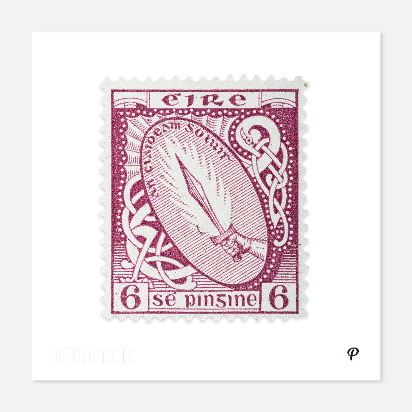 6d Éire Sword of Light Definitive Stamp - Print - Spailpín - 200mm Print