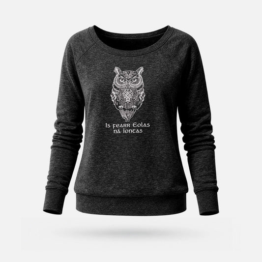 Is Fearr Eolas na Iontas - Womens' Wide Neck Sweatshirt - Spailpín - S / Black Melange