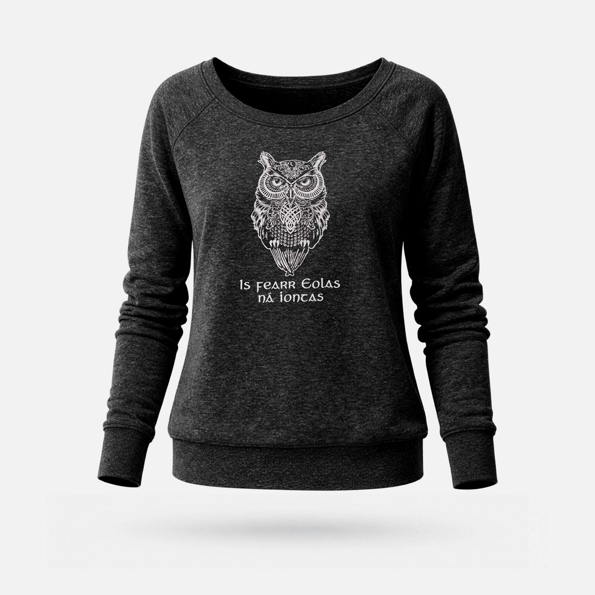 Is Fearr Eolas na Iontas - Womens' Wide Neck Sweatshirt - Spailpín - S / Black Melange