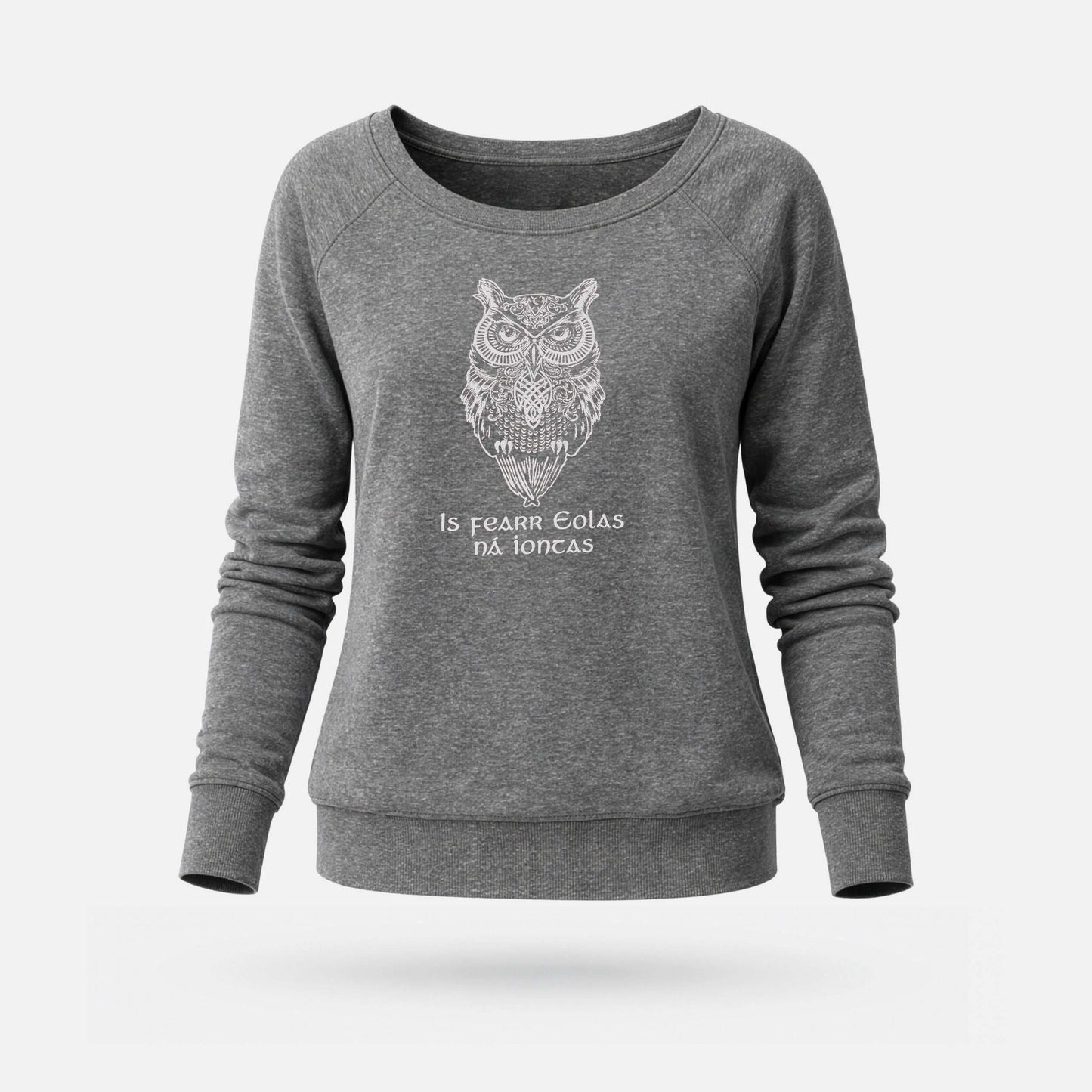 Is Fearr Eolas na Iontas - Womens' Wide Neck Sweatshirt - Spailpín - S / Grey Melange