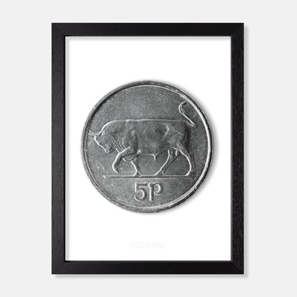 Irish 5p Coin – Bull by Percy Metcalfe - Coin Print