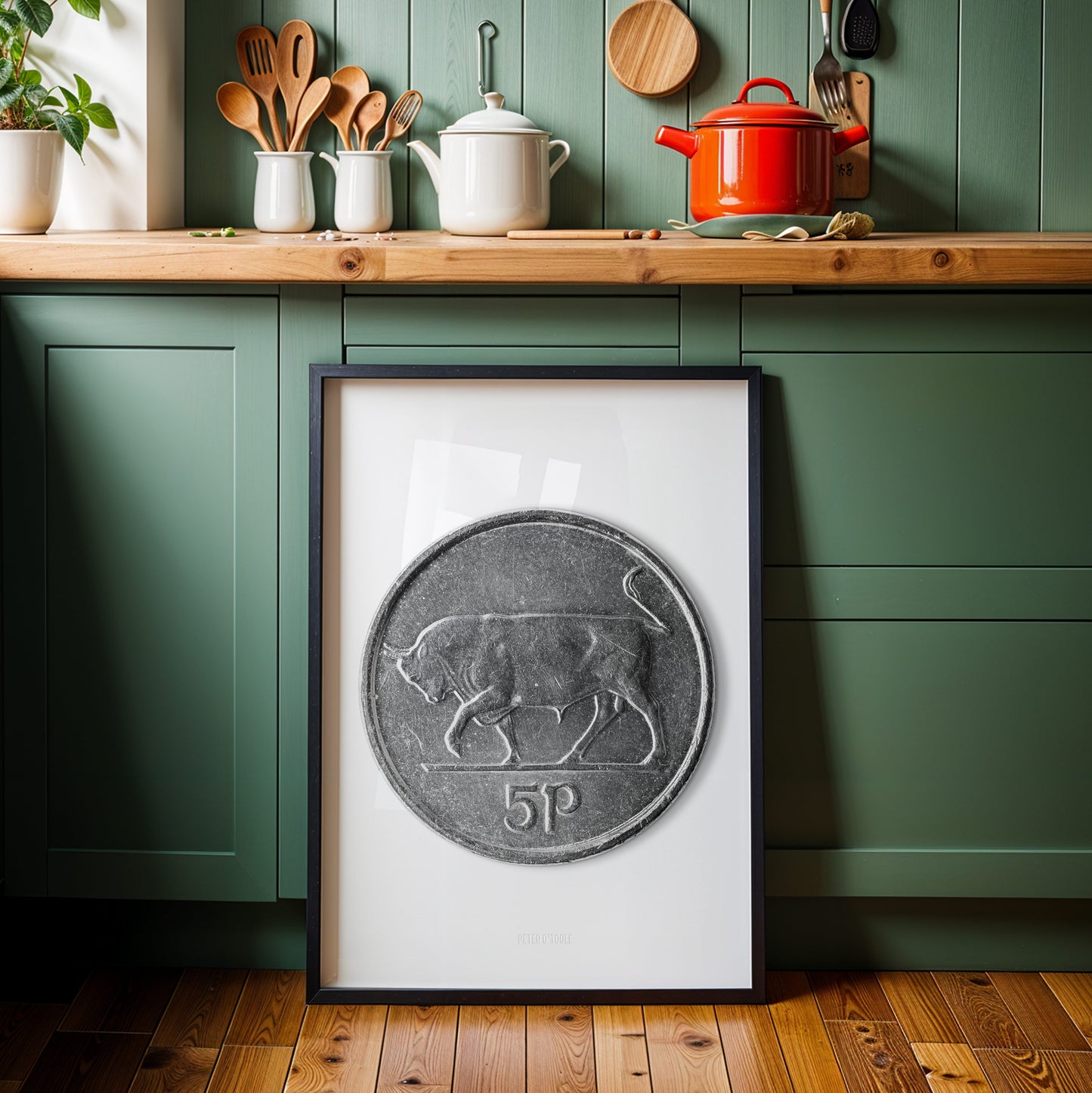 Irish 5p Coin – Bull by Percy Metcalfe - Coin Print