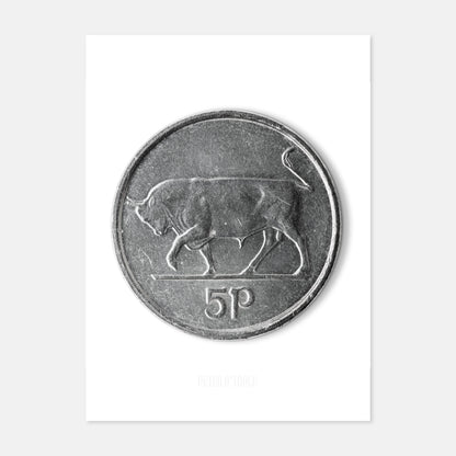 Irish 5p Coin – Bull by Percy Metcalfe - Coin Print