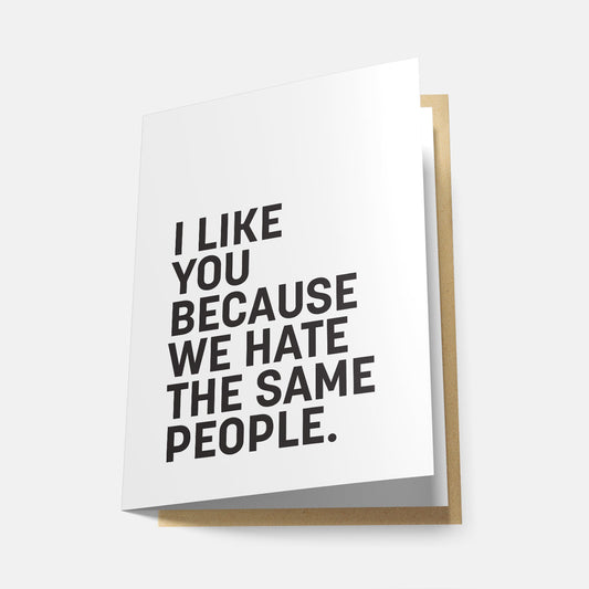 I Like You Because We Hate the Same People - Greeting Card