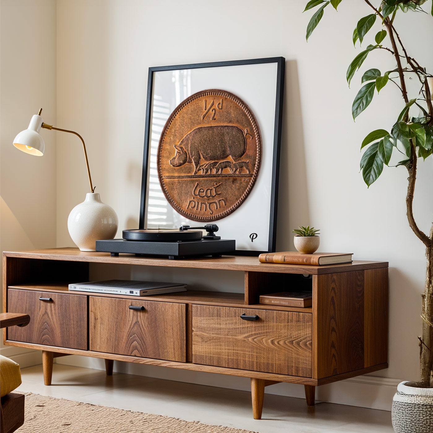 Half Penny/Leath Phingin Sow & Piglets Coin Print