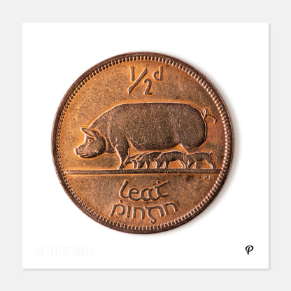 Half Penny/Leath Phingin Sow & Piglets Coin Print