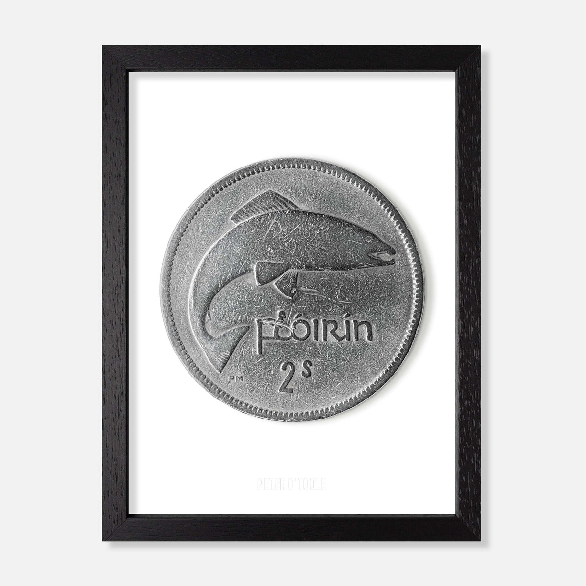 Irish Florin (Two Shillings) Coin – Salmon by Percy Metcalfe - Coin Print - Spailpín - A4 Framed