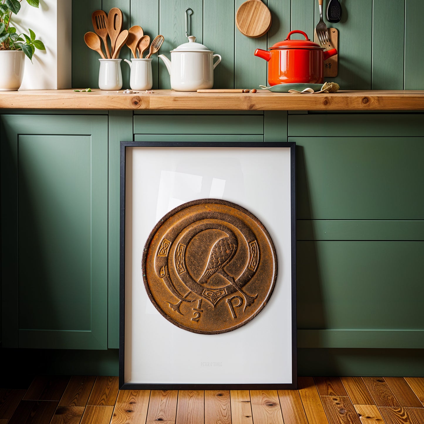 Irish Halfpenny (½p) Coin – Ornamental Bird by Gabriel Hayes - Coin Print