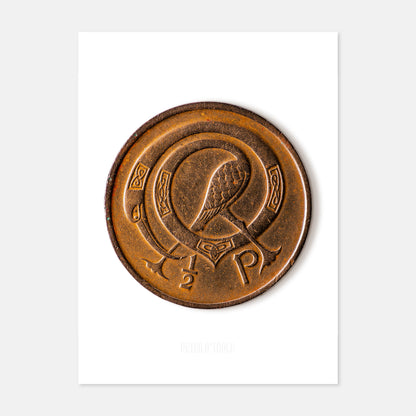 Irish Halfpenny (½p) Coin – Ornamental Bird by Gabriel Hayes - Coin Print