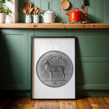 Irish One Pound (£1) Coin – Red Deer Stag by Thomas Ryan - Coin Print
