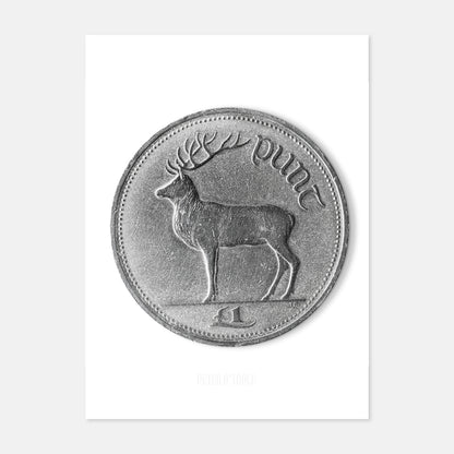 Irish One Pound (£1) Coin – Red Deer Stag by Thomas Ryan - Coin Print