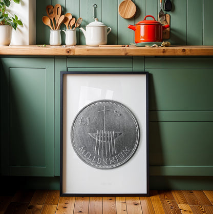 Irish Millennium One Pound (£1) Coin – Broighter Boat by Alan Ardiff & Garrett Stokes - Coin Print