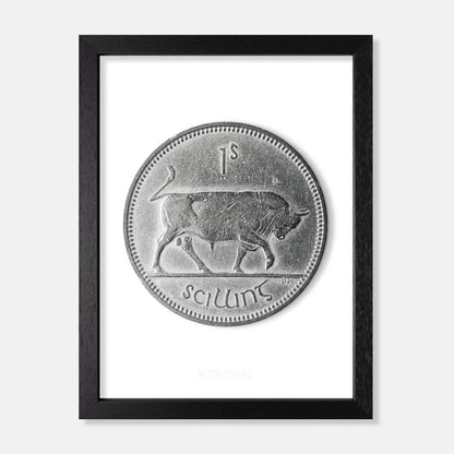 Irish One Shilling Coin – Bull by Percy Metcalfe - Coin Print