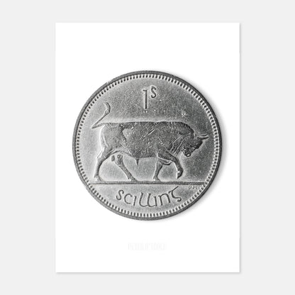 Irish One Shilling Coin – Bull by Percy Metcalfe - Coin Print