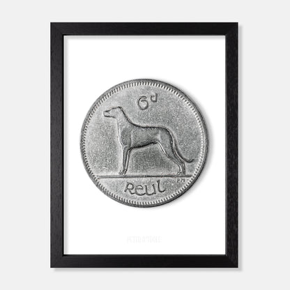 Irish Sixpence (6d) Coin – Irish Wolfhound by Percy Metcalfe - Coin Print