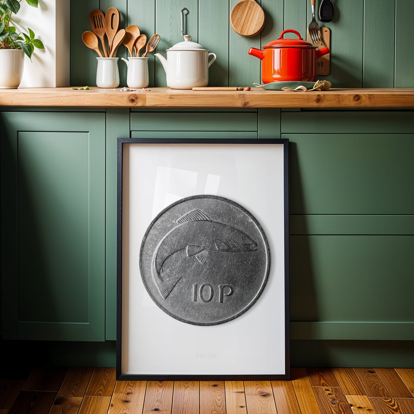 Original Irish Ten Pence (10p) Coin – Salmon by Percy Metcalfe - Coin Print
