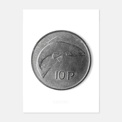 Original Irish Ten Pence (10p) Coin – Salmon by Percy Metcalfe - Coin Print