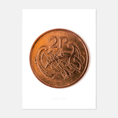 Irish Two Pence (2p) Coin – Ornamental Bird by Gabriel Hayes - Coin Print
