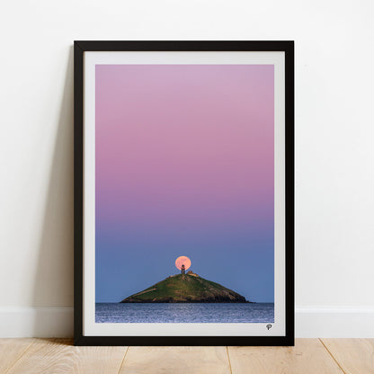 Pink Moon Over Ballycotton Lighthouse Print (Portrait)